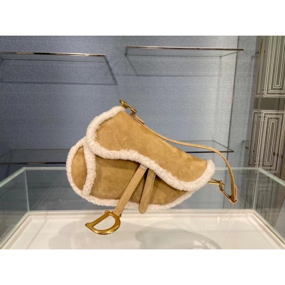 Dior Saddle Bag In Camel Shearling LDBS240771