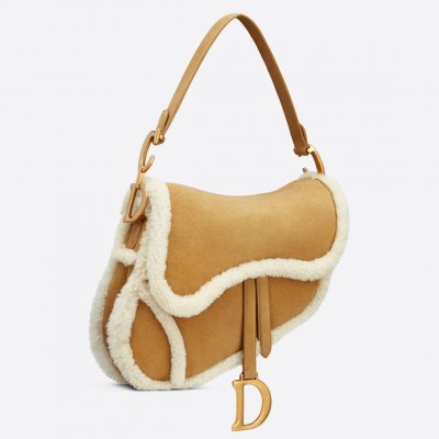 Dior Saddle Bag In Camel Shearling LDBS240771