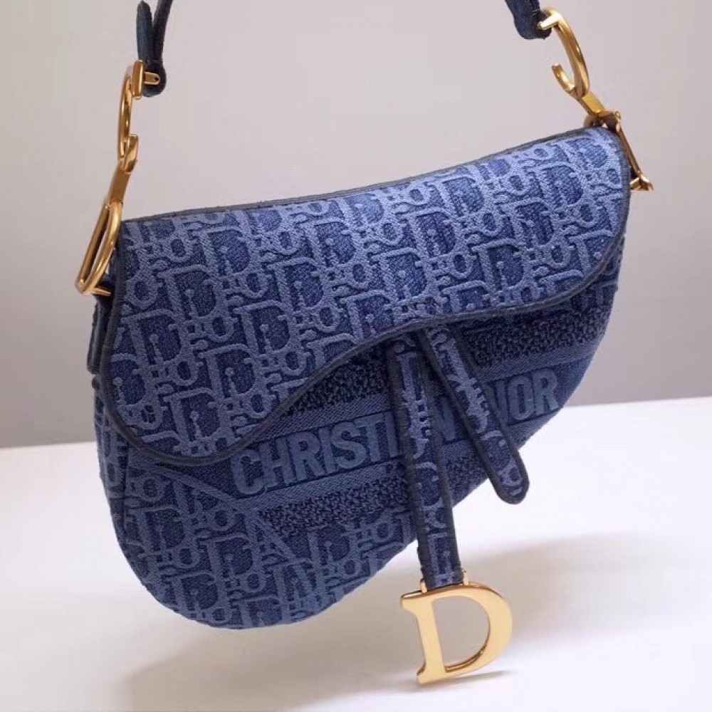 Dior Saddle Bag In Denim Blue Dior Oblique Canvas LDBS240776