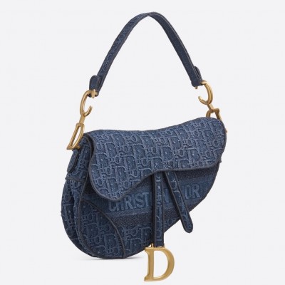 Dior Saddle Bag In Denim Blue Dior Oblique Canvas LDBS240776