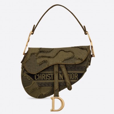 Dior Saddle Bag In Green Camouflage Canvas LDBS240780