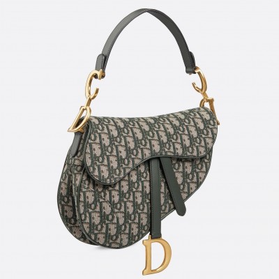 Dior Saddle Bag In Green Oblique Jacquard Canvas LDBS240782