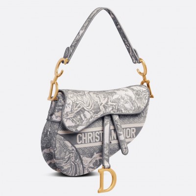 Dior Saddle Bag In Grey Toile de Jouy Embroidery LDBS240785