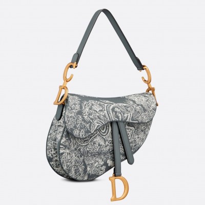 Dior Saddle Bag In Grey Toile de Jouy Reverse Jacquard LDBS240786