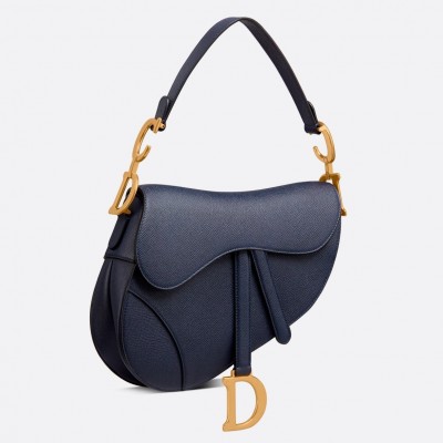 Dior Saddle Bag In Navy Blue Grained Calfskin LDBS240789