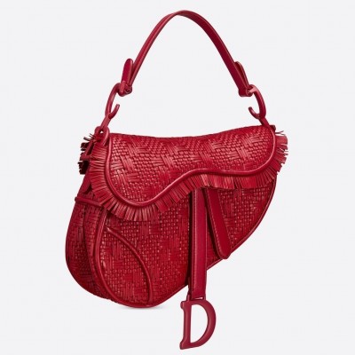 Dior Saddle Bag In Red Braided Leather Strips With Fringe LDBS240790