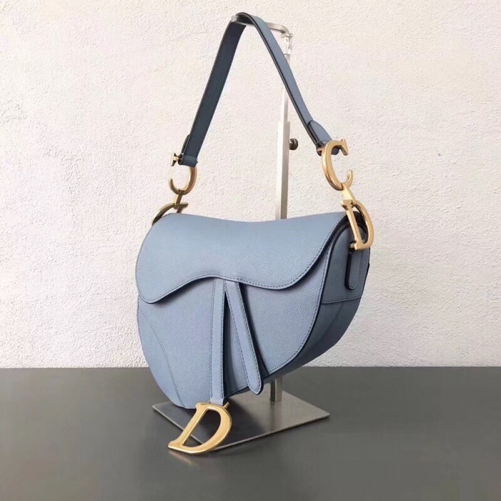 Dior Saddle Bag In Sky Blue Grained Calfskin LDBS240793