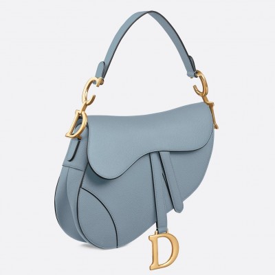 Dior Saddle Bag In Sky Blue Grained Calfskin LDBS240793