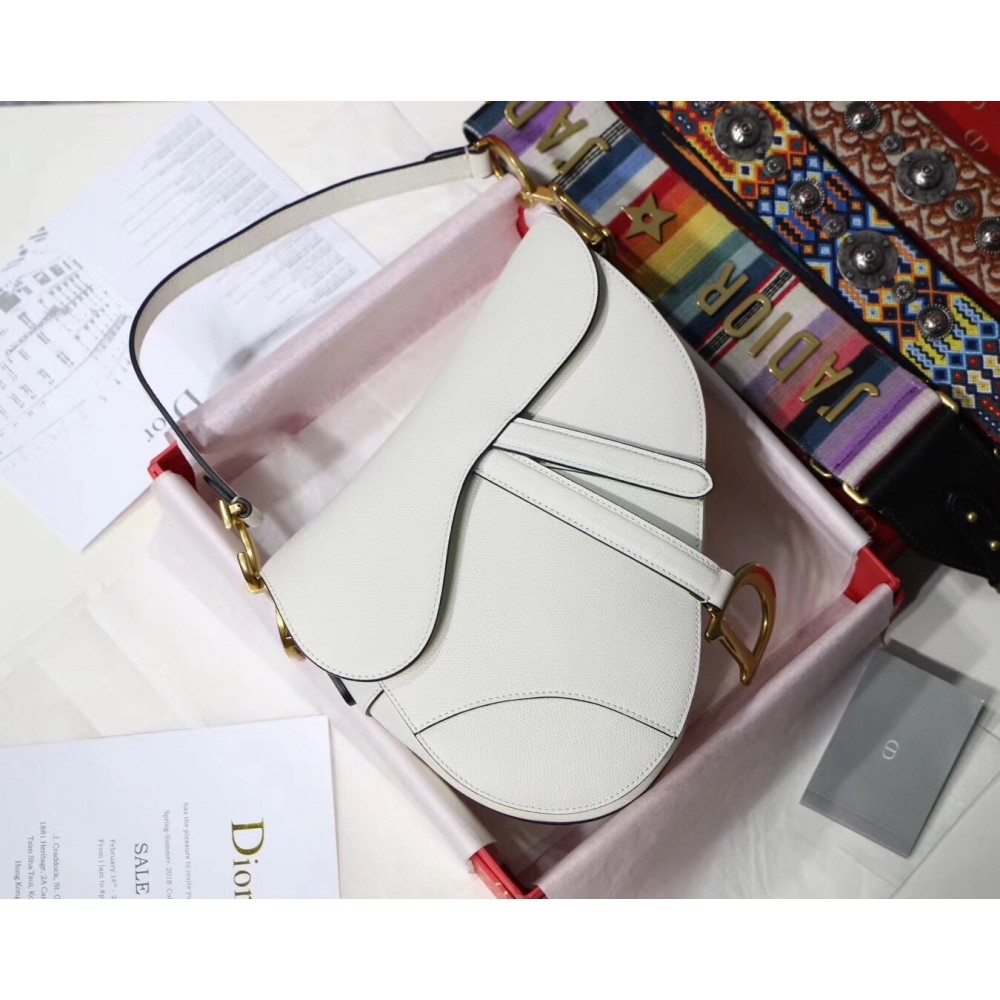 Dior Saddle Bag In White Grained Calfskin LDBS240796