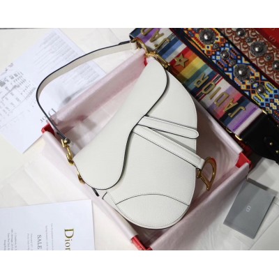 Dior Saddle Bag In White Grained Calfskin LDBS240796