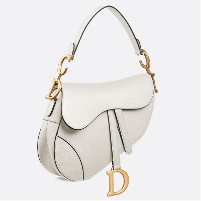 Dior Saddle Bag In White Grained Calfskin LDBS240796