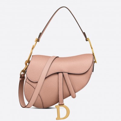 Dior Saddle Bag with Strap in Blush Grained Calfskin LDBS240802