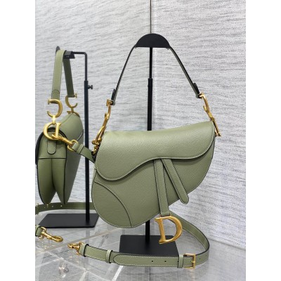 Dior Saddle Bag with Strap in Ethereal Green Grained Calfskin LDBS240803