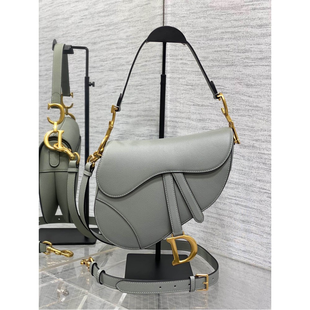 Dior Saddle Bag with Strap in Grey Stone Grained Calfskin LDBS240804