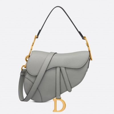 Dior Saddle Bag with Strap in Grey Stone Grained Calfskin LDBS240804