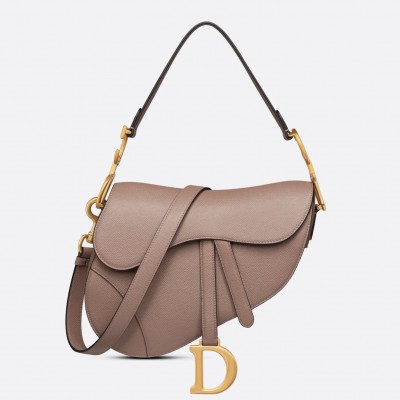 Dior Saddle Bag with Strap in Warm Taupe Grained Calfskin LDBS240807