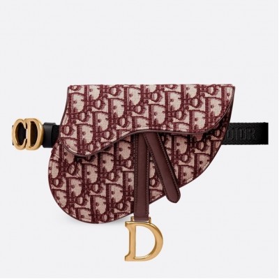 Dior Saddle Belt Bag In Bordeaux Oblique Canvas LDBS240813