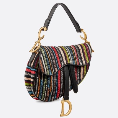 Dior Saddle Canvas Bag Embroidered With Multi-coloured Stripes LDBS240817