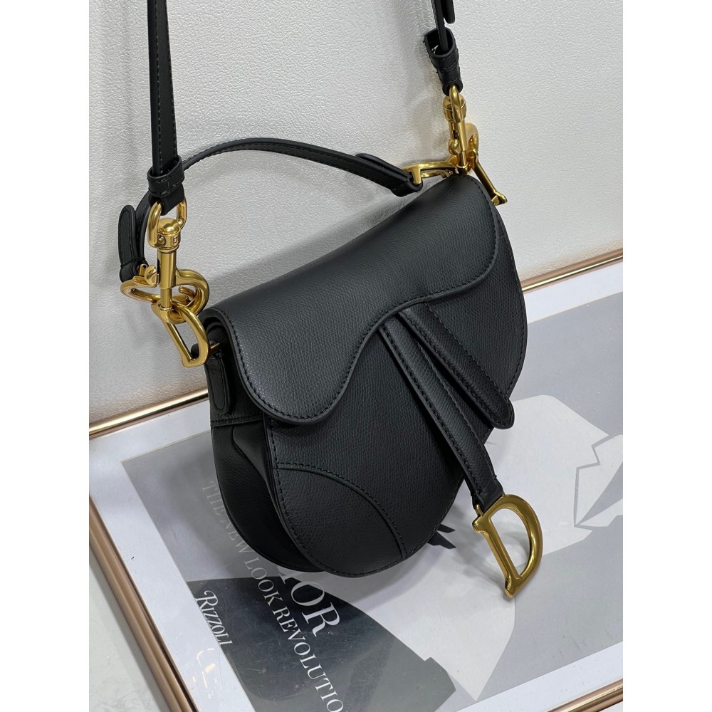 Dior Saddle Mini Bag with Strap in Black Grained Calfskin LDBS240821