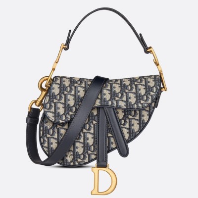 Dior Saddle Mini Bag with Strap in Blue Oblique Jacquard LDBS240822