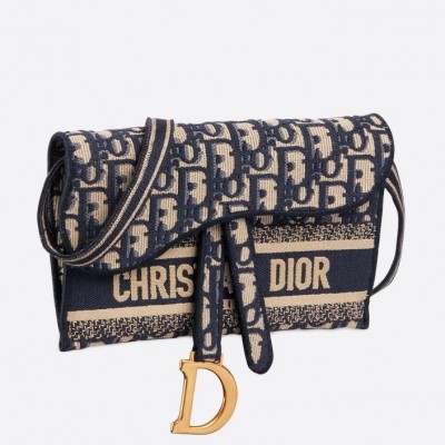 Dior Saddle Pochette In Blue Oblique Canvas LDBS240823