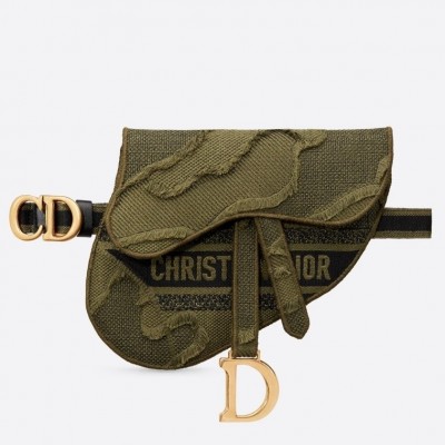 Dior Saddle Pouch Belt Bag In Green Camouflage Canvas LDBS240826