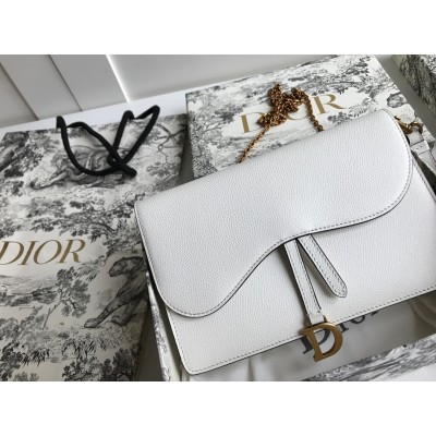 Dior Saddle Pouch In White Grained Calskin LDBS240827