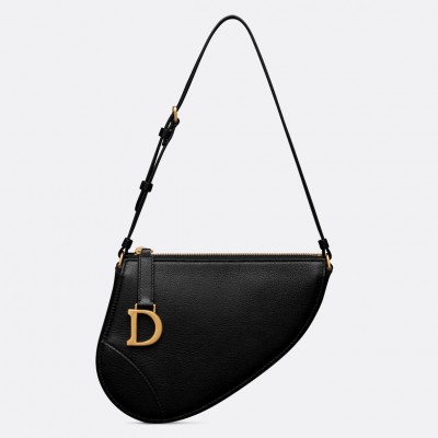 Dior Saddle Rodeo Pouch in Black Goatskin LDBS240829