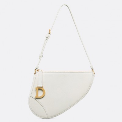 Dior Saddle Rodeo Pouch in White Goatskin LDBS240831