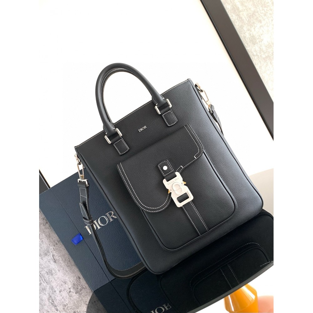 Dior Saddle Tote Bag Black in Grained Calfskin LDBS240834