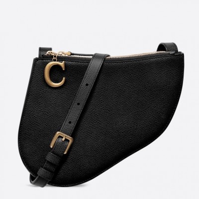 Dior Saddle Trio Pouch With Strap In Black Calfskin LDBS240835