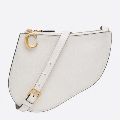 Dior Saddle Trio Pouch With Strap In White Calfskin LDBS240837