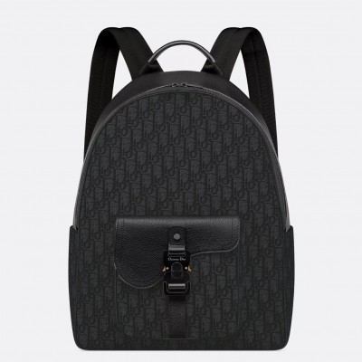 Dior Saddle Zip Backpack in Black Oblique Jacquard LDBS240840