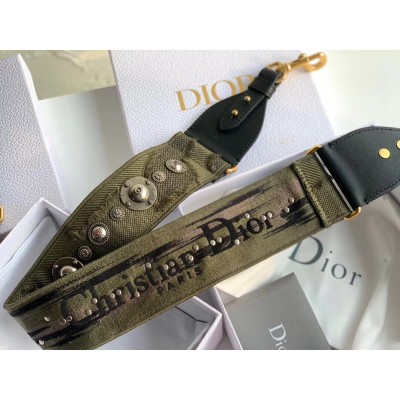 Dior Shoulder Strap In Green Camouflage Embroidered Canvas LDBS240847