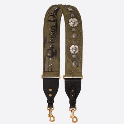 Dior Shoulder Strap In Green Camouflage Embroidered Canvas LDBS240847