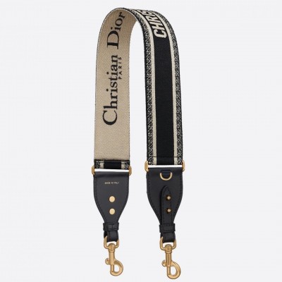 Dior Shoulder Strap with Ring in Black Embroidery Canvas LDBS240848