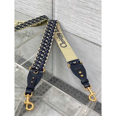 Dior Shoulder Strap with Ring in Blue Oblique Embroidery LDBS240851