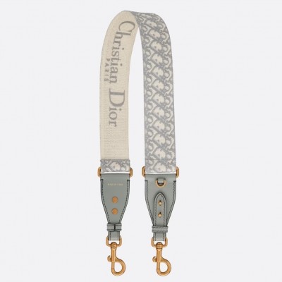 Dior Shoulder Strap with Ring in Gray Oblique Embroidery LDBS240853