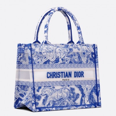 Dior Small Book Tote Bag In Blue Transparent Toile de Jouy Canvas LDBS240863