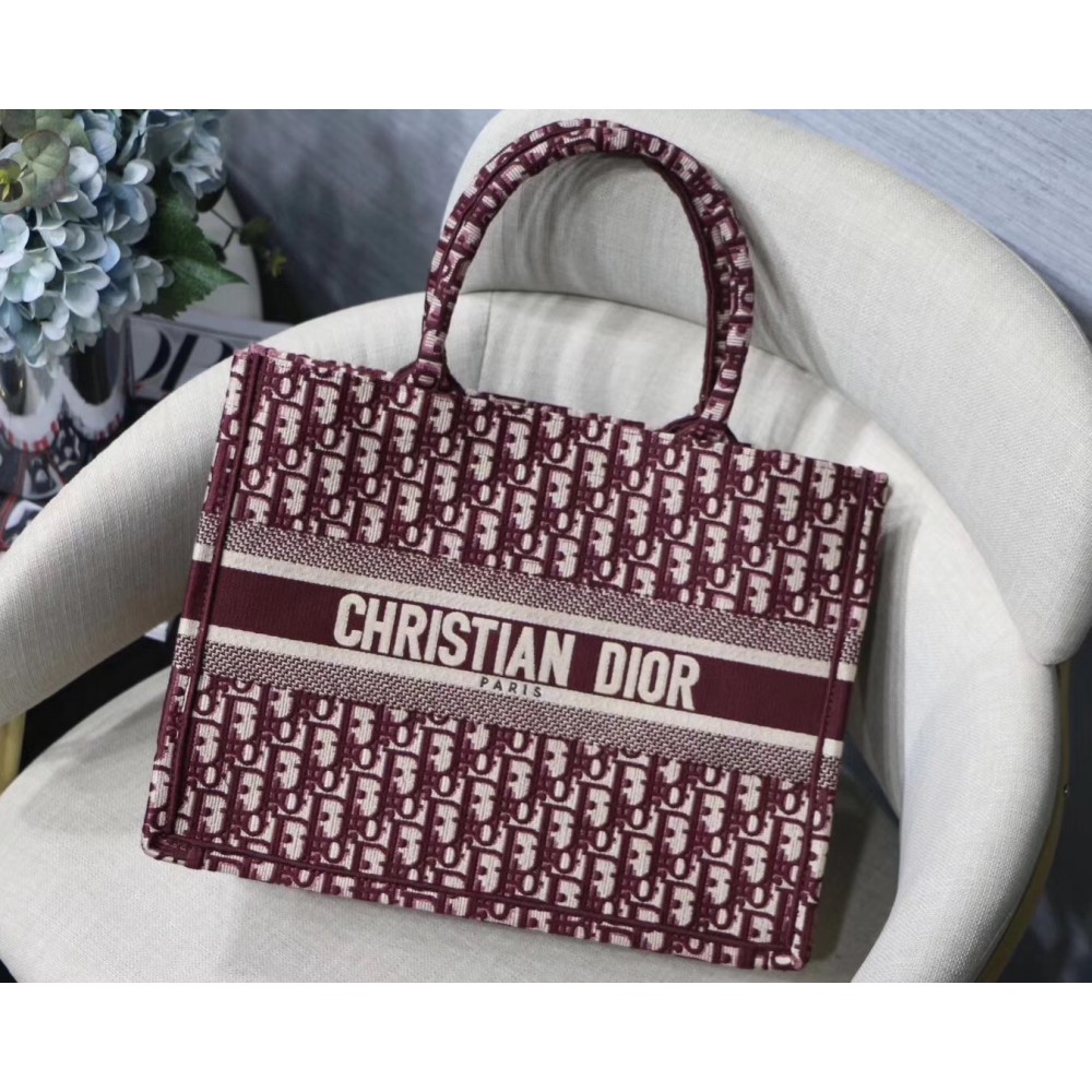 Dior Small Book Tote Bag In Bordeaux Oblique Canvas LDBS240864