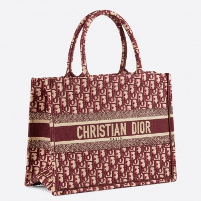 Dior Small Book Tote Bag In Bordeaux Oblique Canvas LDBS240864