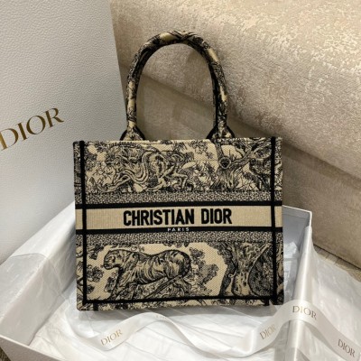 Dior Small Book Tote Bag In Brown Toile de Jouy Embroidery LDBS240866