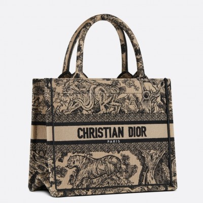 Dior Small Book Tote Bag In Brown Toile de Jouy Embroidery LDBS240866