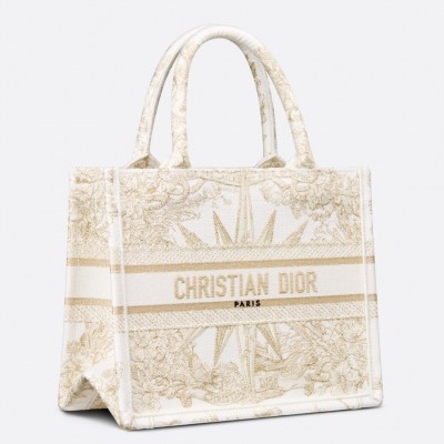 Dior Small Book Tote Bag In Gold Reve d'Infini Embroidery LDBS240868