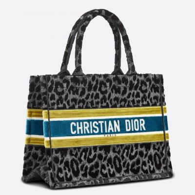 Dior Small Book Tote Bag In Grey Mizza Embroidered Velvet LDBS240869