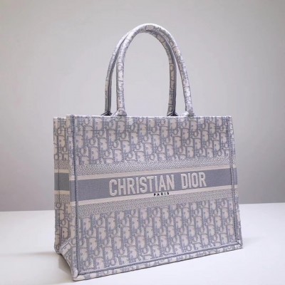 Dior Small Book Tote Bag In Grey Oblique Canvas LDBS240870