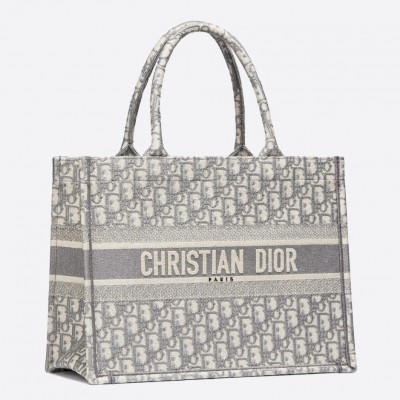 Dior Small Book Tote Bag In Grey Oblique Canvas LDBS240870