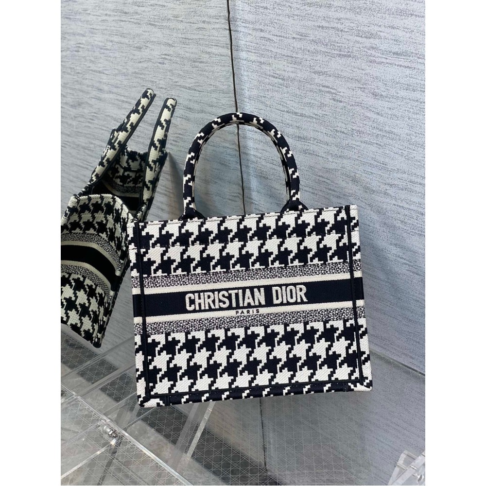 Dior Small Book Tote Bag In Micro Houndstooth Embroidery LDBS240871