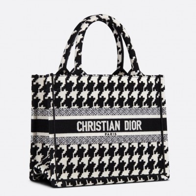 Dior Small Book Tote Bag In Micro Houndstooth Embroidery LDBS240871