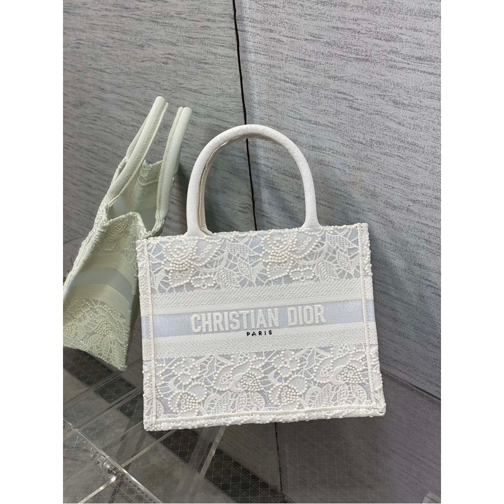 Dior Small Book Tote Bag In Natural Macrame-Effect Embroidery LDBS240872